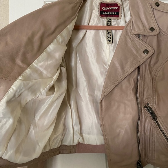 SuperDry Women’s Size Large Leather Jacket, Pink/Beige color - Picture 7 of 8